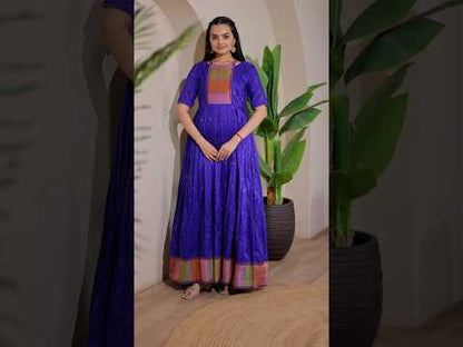 Royal Purple Silk Anarkali Pleated Flare Gown