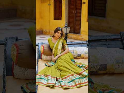 Soft Pure Chanderi Gotta Patti Lace Paithani Lehenga Choli - Mahendi