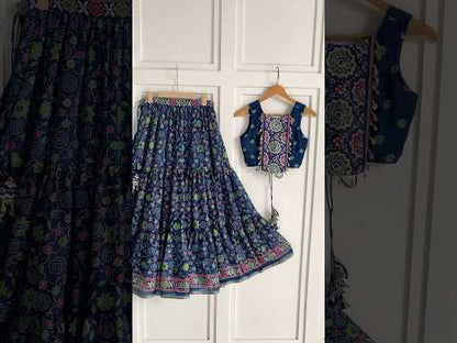Blue Ajrakh Print Lehenga Set Chaniya Choli