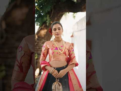 Traditional Paithani Lehenga with Dupatta & Batwa - Black