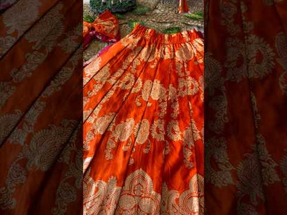 Banarasi Satin Kids Lehenga - Orange