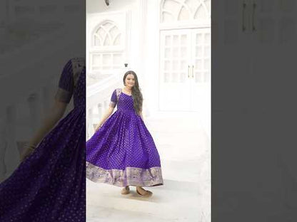 Violet Zari Buti Anarkali Gown with Woven Border