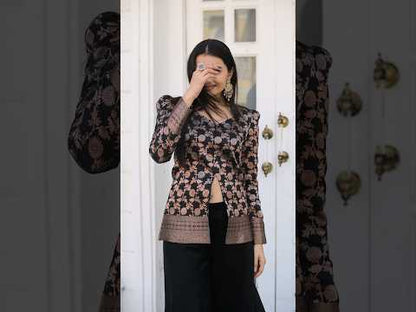 Floral Brocade Peplum Top with Flared Palazzo Set