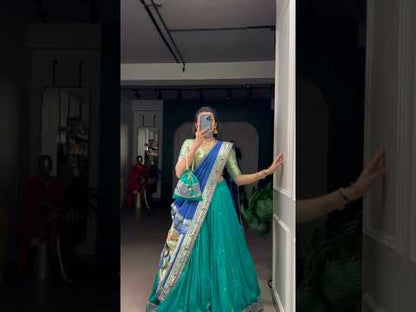 Soft Silk Paithani Embroidery Thread Work Lehenga Choli - Teal