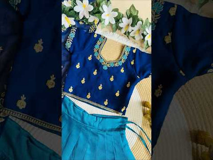 Royal Blue Zari Weave Kids Lehenga Choli