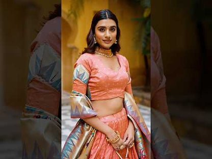 Traditional Maharashtrian Paithani Lehenga Choli for Wedding - Peach