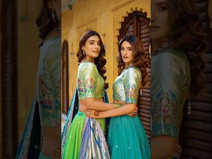 Soft Silk Paithani Embroidery Thread Work Lehenga Choli - Teal
