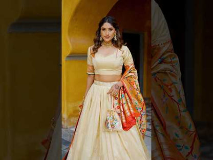 Traditional Maharashtrian Paithani Lehenga Choli for Wedding - Cream