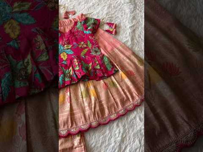 Soft Tissue Silk Embroidered Kids Lehenga Choli - Baby Pink & Lilac