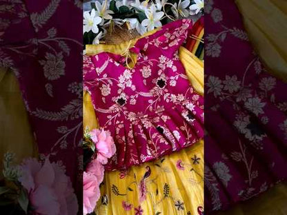 Kids Nylon Silk Embroidery Lehenga - Green