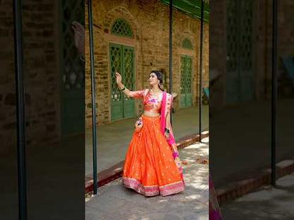 Royal Paithani Lehenga Choli with Dupatta & Batwa - Orange