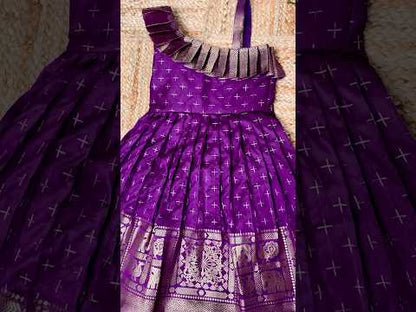 Kids Paithani Silk One-Shoulder Dress - Purple