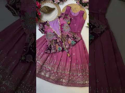 Kids Embroidery Work Gown with Coat - Red