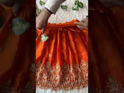 Royal Velvet Kids Lehenga Set - Red & Orange