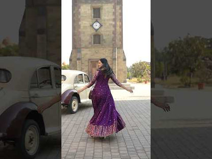 Royal Purple Zari Buti Anarkali Gown with Floral Border