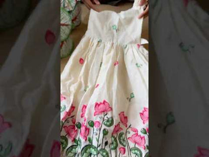 Kids Kora Cotton Lotus Embroidery Work Gown