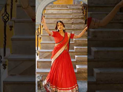 Soft Pure Chanderi Gotta Patti Lace Paithani Lehenga Choli - Red