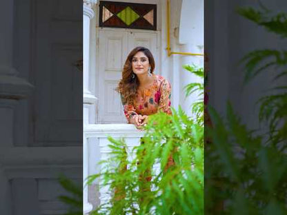 Floral Printed Kalamkari Flared Gown