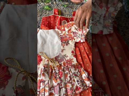 Kids Tissue Gown Kalamkari Mirror Work Coat - Red