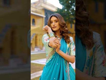 Soft Silk Paithani Embroidery Thread Work Lehenga Choli - Sky Blue