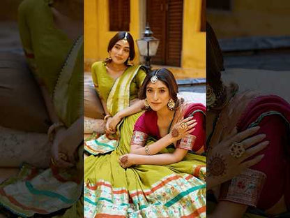 Soft Pure Chanderi Gotta Patti Lace Paithani Lehenga Choli - Majenta Pink