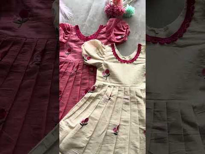 Pure Mul Cotton Kids Frock - Cream