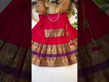Kids Narayanpet Silk Lehenga - Brown