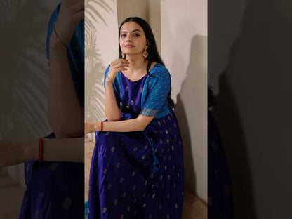 Blue Zari Butti Anarkali Gown with Lime Contrast Border