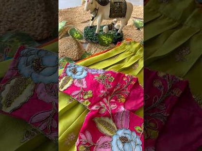 Kids Rainbow Work Designer Lehenga - Parrot & Pink