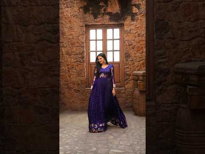 Royal Purple Zari Buti Flared Anarkali Gown