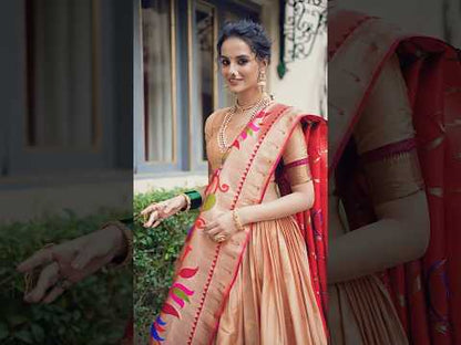 Royal Zari Jacquard Weaves Paithani Lehenga Choli - Chickoo