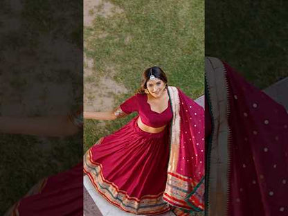 Soft Pure Chanderi Gotta Patti Lace Paithani Lehenga Choli - Majenta Pink