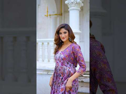 Latest Floral Printed Silk Blend Gown