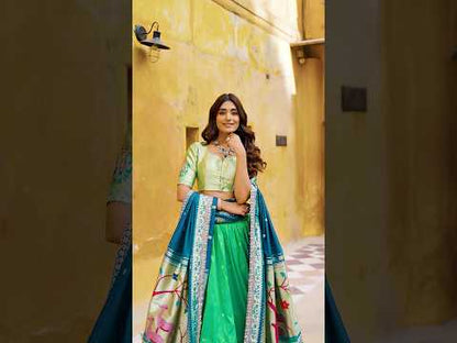 Soft Silk Paithani Embroidery Thread Work Lehenga Choli - Parrot
