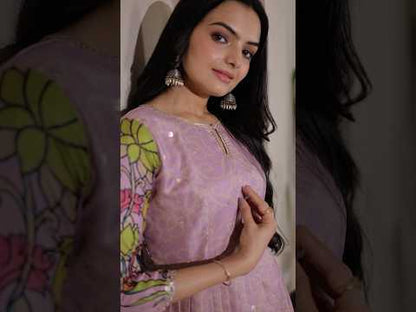 Kalamkari Print Handcrafted Folk Art Border Gown - Lavender