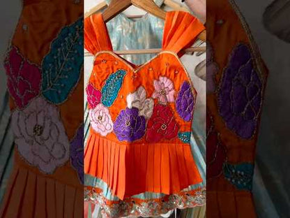 Kids Floral Gown with Maggam Work Coat - Lilac