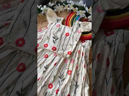 Floral Embroidered Cotton Kids Lehehnga Set