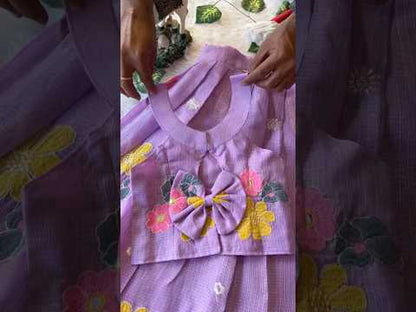 Kids Kota Chex Floral Lehenga Set - Lavender