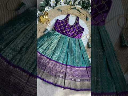 Dyed Silk Maggam Work Kids Gown