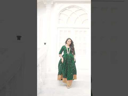 Green Paithani Silk Anarkali Gown with Zari Border