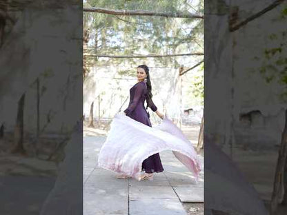 Premium Space Silk Flared Zari Embroidered Gown - Wine