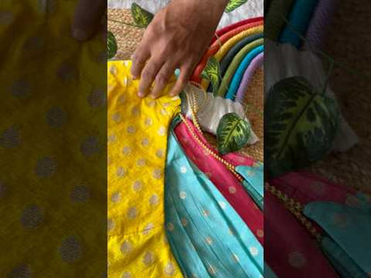 Kids Kalamkari Lehenga - Yellow & Sky