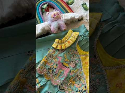Kids Nature Designer Lehenga Set - Yellow & Sky